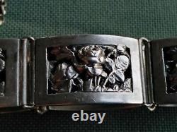 Ancient Jewel Solid Silver Bracelet, Rose Decoration