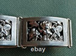 Ancient Jewel Solid Silver Bracelet, Rose Decoration