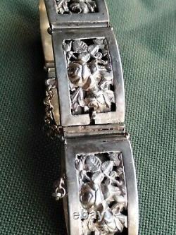 Ancient Jewel Solid Silver Bracelet, Rose Decoration