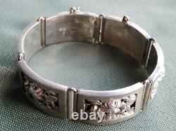 Ancient Jewel Solid Silver Bracelet, Rose Decoration