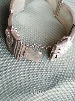 Ancient Jewel Solid Silver Bracelet, Rose Decoration