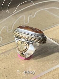 Ancient Large Afghan Ring, 19th-20th Century, Solid Silver, Agate, Bird Intaglio