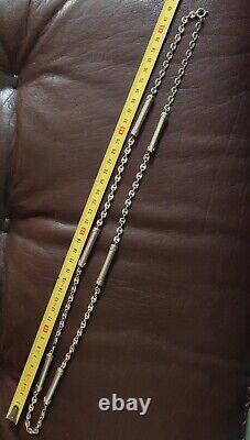 Ancient Large Necklace 46g Long Silver Solid Coffee Grain Chain Silver Necklace