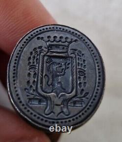 Ancient Large Solid Silver Seal Stamp with Coat of Arms 18th Century