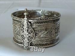 Ancient Middle Eastern Solid Silver Filigree Cuff Bracelet Star Moon