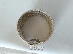 Ancient Middle Eastern Solid Silver Filigree Cuff Bracelet Star Moon