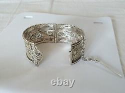 Ancient Middle Eastern Solid Silver Filigree Cuff Bracelet Star Moon