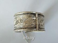 Ancient Middle Eastern Solid Silver Filigree Cuff Bracelet Star Moon