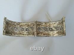 Ancient Middle Eastern Solid Silver Filigree Cuff Bracelet Star Moon