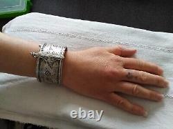 Ancient Middle Eastern Solid Silver Filigree Cuff Bracelet Star Moon