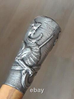 Ancient Milord Cane, Solid Silver Pommel Decorated With A Griffon, Encrypted