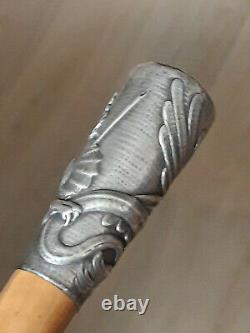 Ancient Milord Cane, Solid Silver Pommel Decorated With A Griffon, Encrypted