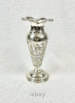 Ancient Oriental Vase with Flying Edges, Featuring Animated and Floral Decorations in Solid Silver Ancient Oriental Vase with Flying Edges, Featuring Animated and Floral Decorations in Solid Silver