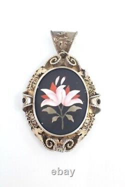 Ancient Pendant In Solid Silver Marquetry Of Hard Stone Pietra For 19th Century