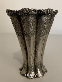 Ancient Persian Solid Silver Vase, Antique Isfahan