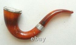 Ancient Pipe In Sea Foam + Amber + Solid Silver England 1904