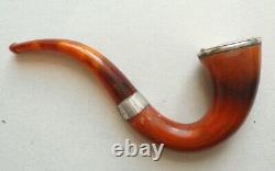 Ancient Pipe In Sea Foam + Amber + Solid Silver England 1904