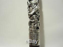 Ancient Pommel Cane Parasol Silver Decor Asian Indochina Cane Umbrella