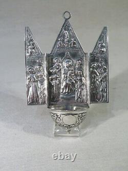 Ancient Pretty Benitier Triptych Silver Travel Massive Poincons German Virgin