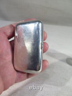 Ancient Pretty Solid Silver Pocket Cigarette Case Pill Box from the 1900s