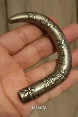 Ancient Rare Apple Umbrella Cane Handle Art Nouveau Art Decor In Solid Silver