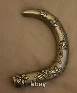 Ancient Rare Apple Umbrella Cane Handle Art Nouveau Art Decor In Solid Silver