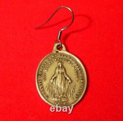 Ancient Religious Silver Medal Miraculous Virgin 925 Solid Silver Earring Loop