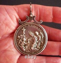 Ancient Religious Silver Medal: Vintage Sterling Silver Religious Medallion