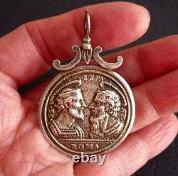 Ancient Religious Silver Medal: Vintage Sterling Silver Religious Medallion