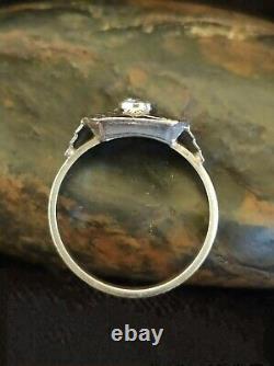 Ancient Ring, Art Deco Chevalière Silver And Moissanite / Spider Tile