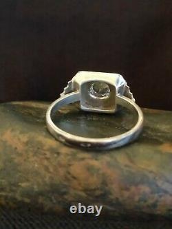 Ancient Ring, Art Deco Chevalière Silver And Moissanite / Spider Tile