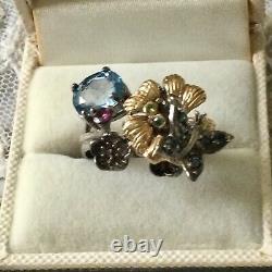 Ancient Ring Butterfly Topaz Sapphire Natural Emerald Silver Gold