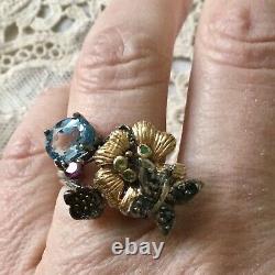 Ancient Ring Butterfly Topaz Sapphire Natural Emerald Silver Gold