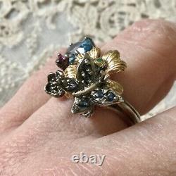 Ancient Ring Butterfly Topaz Sapphire Natural Emerald Silver Gold