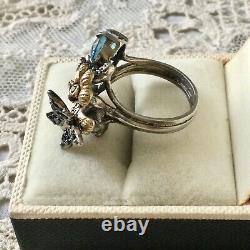 Ancient Ring Butterfly Topaz Sapphire Natural Emerald Silver Gold