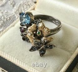 Ancient Ring Butterfly Topaz Sapphire Natural Emerald Silver Gold