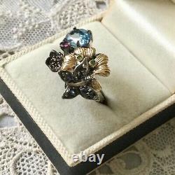 Ancient Ring Butterfly Topaz Sapphire Natural Emerald Silver Gold