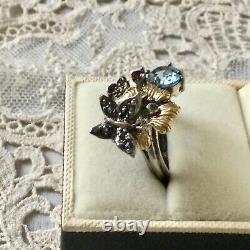 Ancient Ring Butterfly Topaz Sapphire Natural Emerald Silver Gold