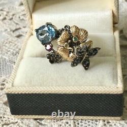 Ancient Ring Butterfly Topaz Sapphire Natural Emerald Silver Gold