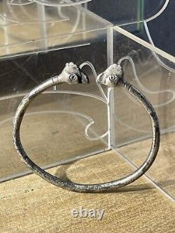 Ancient Roman Child's Bracelet, Silver, 3rd Century AD, 2 Bird Heads