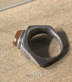 Ancient Roman Ring, Silver, 1st century BC - 3rd century AD, Carnelian + Intaglio FEL