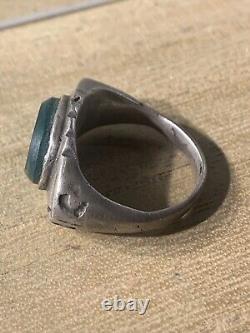 Ancient Roman Ring, Solid Silver, 1st-3rd Century AD, Green Agate + Intaglio