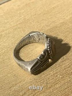 Ancient Roman Ring, Solid Silver, 3rd century AD, Agate + Intaglio Man