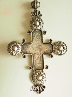 Ancient Russian Orthodox Cross Pendant, Solid Silver, Antique Silver Russian Cross