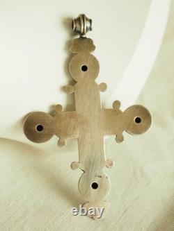 Ancient Russian Orthodox Cross Pendant, Solid Silver, Antique Silver Russian Cross