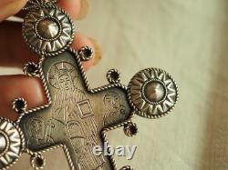 Ancient Russian Orthodox Cross Pendant, Solid Silver, Antique Silver Russian Cross