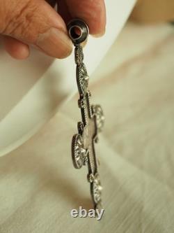 Ancient Russian Orthodox Cross Pendant, Solid Silver, Antique Silver Russian Cross