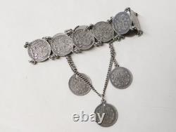 Ancient Russian Silver Bracelet Kopek Alexander III 1880 19th Century