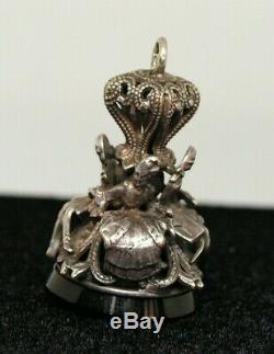 Ancient Seal Stamp Pendant Sterling Silver Characters In Clothing From XVIII Eme