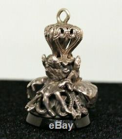 Ancient Seal Stamp Pendant Sterling Silver Characters In Clothing From XVIII Eme